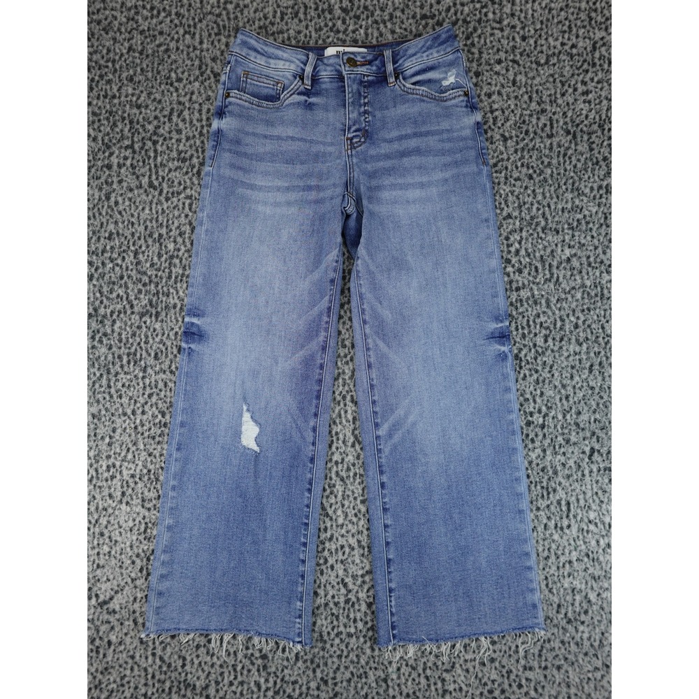 Mica Wide Leg Jeans Womens 25 Blue Distressed Raw Hem Cropped High Rise